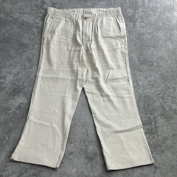 Tommy Bahama Pants Mens XL Beach Linen Coast Pull On Stone Khaki Drawstring 26” - Picture 1 of 13